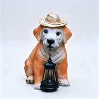 Solar-Gartenleuchte in Hundeform aus Kunstharz, Handbemalte Welpen-Statue mit Solar-Laterne, Dekorative Beleuchtung für Innen & Außen