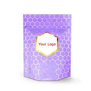 Lot de cosmétiques et de gommage corporel avec impression personnalisée Pochette sur pied en mylar holographique rose Emballage personnalisé avec fermeture à glissière - Product Image 3