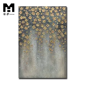 pure Hand drawn Decor Texture color Wall Abstract Golden Flowers Picture Modern Artwork custom handmade oil painting art