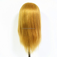 Tête de mannequin d'entraînement en cheveux humains naturels couleur or pour la vente en gros, outils de salon