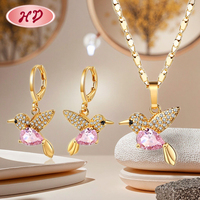 Ensemble de bijoux pour femmes en laiton plaqué or 18 carats Hengdian avec aile d'oiseau en zircon pour mariages, fêtes et cadeaux