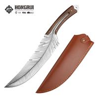 Couteau de chasse et de camping Hongrui 2026, nouveau modèle, design feuille, acier 7cr17MOV, lame fixe, manche en bois de rose