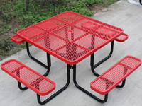 Mobilier de jardin Table de pique-nique carrée commerciale en acier pour le camping avec banc Table et chaise en métal pour le restaurant à l'extérieur du parc