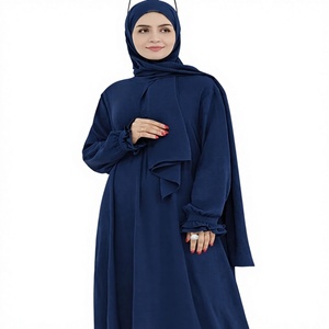 Abaya Hijab pour femmes, robe longue à manches longues, couleur unie, robe modeste, tenue de tous les jours, en coton, col haut, coupe ample - Product Image 1