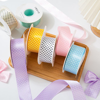 Pita Satin Poliester Satu Sisi 38MM Motif Titik untuk Festival Anak, DIY, Kemasan Bunga, dan Hiasan Rambut