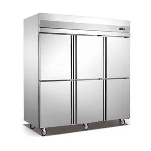 Gabinetes refrigerados de servicio pesado de 6 puertas comerciales Refrigerador vertical Refrigerador y congelador Refrigerador de restaurante