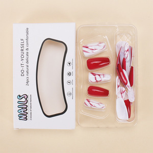 <span class=keywords><strong>Manicura</strong></span> <span class=keywords><strong>Francesa</strong></span> Elegante <span class=keywords><strong>y</strong></span> Lujosa con Bloques de Color Rojo <span class=keywords><strong>y</strong></span> Blanco Vibrantes; Uñas Artificiales Reutilizables - Product Image 5
