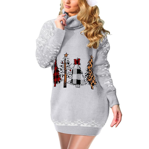 OEM/ODM personalizado mujer feo suéter vestido de gran tamaño Navidad Jumper manga larga cuello alto árbol de Navidad pulóver con bolsillo - Product Image 1