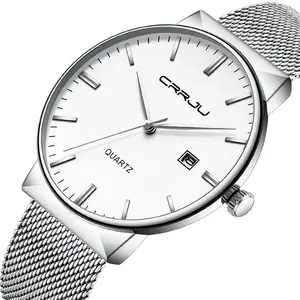 New Classic CRRJU 2213 Quartz Wrist Watch For Men Calendar Display Men Watches Fashion Stainless Steel Quartz Men Wristwatch