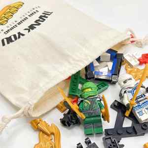 Sac cadeau en coton à motif de blocs recyclable avec poche à cordon, sac en jute pour fête d'anniversaire d'enfants, merci - Product Image 3