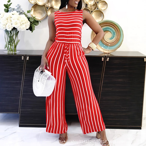 Tuta estiva Casual da Fitness a righe 2025 europea e americana nuova moda <span class=keywords><strong>abbigliamento</strong></span> <span class=keywords><strong>donna</strong></span> elegante all'ingrosso - Product Image 1