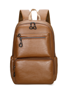 Black PU Leather Laptop <b>Backpack</b> Large Capacity Business Travel School Bag Water Resistant Soft Handle - Product Image 2