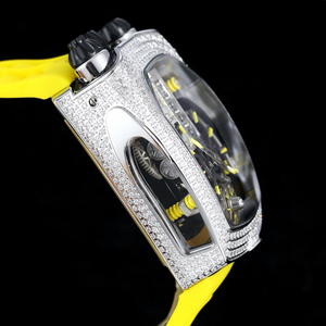 Montre-bracelet pour homme de qualité supérieure, design moteur, lunette argentée, boîtier bordé de diamants Moissanite, mouvement tourbillon, montre de tennis - Product Image 4