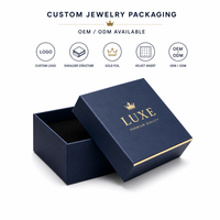 Boîte cadeau pour bijoux bleu marine avec logo personnalisé, boîte rigide en papier pour bague avec insert en velours et estampage à chaud doré
