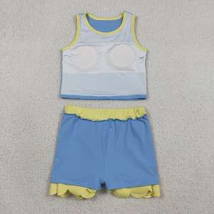 Ropa Deportiva RTS para Niños, Ropa de Verano para Niños, Diseños con Bordes Ondulados, Pantalones Cortos con Forro, Ropa de Yoga para Hermanas, Conjuntos de Ropa para Niños - Product Image 5