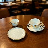 Lot de 12 tasses à thé et soucoupes de luxe style coquillage, 90 ml, en céramique, pour café et latte