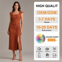 OEM Faible MOQ Logo personnalisé Nouvelle collection Printemps-Automne Ensemble jupe et gilet en maille extensible avec fente