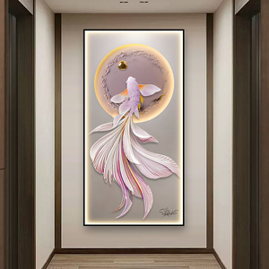 Decorazione per la casa decorazione d'ingresso moderna pittura di pesce soggiorno sfondo Wallart corridoio di cristallo porcellana dipinto LED - Product Image 6