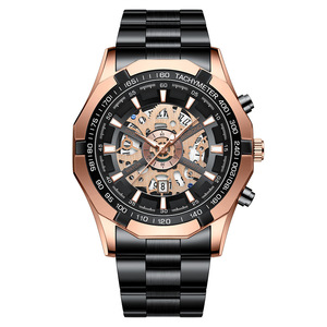 BINBOND <b>Men's</b> Stainless Steel Luxury Fashion <b>Watch</b> Quartz Movement Water Resistant 3BAR 41MM Dial Silver <b>Black</b> S033 - Product Image 6