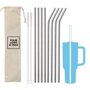SiYJ724 Wholesale Customizable Logo 6 8 12mm Reusable Metal Straw Custom 304 Stainless Steel <b>Drinking</b> Straws Gift Set with Brush - Product Image 6