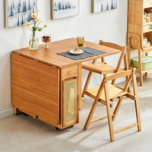 Space Saving Bamboo <strong>Foldable</strong> Dining <strong>Table</strong> Movable Kitchen Desk Restaurant <strong>Table</strong> &amp; Chair Rattan Woven Invisible Telescopic <strong>Table</strong> - Product Image 4