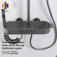 Robinet de douche pluie 4 fonctions au design moderne, finition chrome brossé, température de l'eau réglable, pommeau de douche à jet doux et fonction pause
