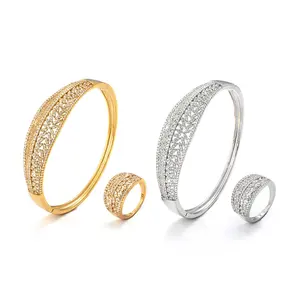 JH – bijoux de luxe en Zircon plaqué or, Style coréen, bracelets africains avec bague, ensemble de 2 pièces