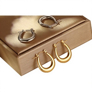 Boucles d'oreilles créoles vintage en acier inoxydable plaqué or 18 carats, étanches, design épais en forme de goutte d'eau, pour femme, cadeau de fête - Product Image 2