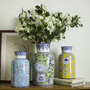Mới Hiện Đại Trung Quố<span class=keywords><strong>c</strong></span> Màu Xanh-Trắng Sứ Bình gốm Hand Painted màu xanh lá <span class=keywords><strong>c</strong></span>ây màu vàng và khô trang trí màu sắ<span class=keywords><strong>c</strong></span> cho trang trí nội thất - Product Image 2