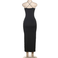 Elégant mode été sans manches Cami évider dos nu robe solide moulante Sexy Maxi robe pour femmes dame