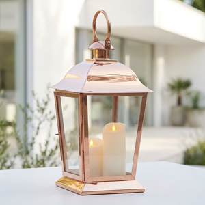 Wholesale High Quality Rose <b>Gold</b> Plated Steel Candle <b>Lantern</b> for Home & Outdoor Decoration - Product Image 1
