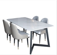 Ensemble de table à manger avec 6 chaises, or, marbre noir, style européen