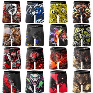 Boxers de sport en maille respirante pour hommes, grande taille, OEM, noir-or-bleu, sous-vêtements de luxe imprimés de panthères et de fleurs, design fin - Product Image 2
