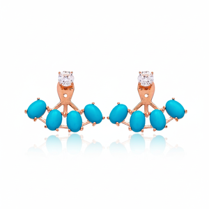Turquoise Stone Oval Design CZ Geometric Shape Ear <b>Jackets</b> Woman Earrings Turkish Handmade 925 Sterling <b>Silver</b> Jewelry - Product Image 2