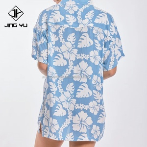 Chemise à boutons en rayonne à impression intégrale personnalisée, chemise à boutons pour femmes, chemises hawaïennes - Product Image 2