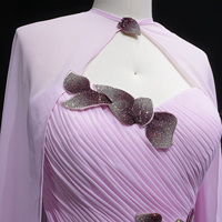 Sharon Said SF223 Hellrosa Meerjungfrau-Abendkleider Elegantes Cape Drapiertes Perlenbesetztes Hochzeitskleid Formelles Kleid für Damen