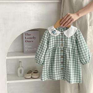 Robe à carreaux pour petites filles, manches longues, en coton, pour bébés filles, collection Printemps - Product Image 3