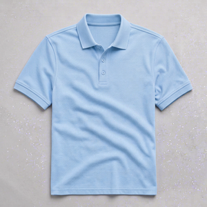 Men's Light <b>Blue</b> Solid Short Sleeve Breathable Polyester/Cotton Knitted for <b>Shirt</b> Front Logo Heat-Transfer Printed Casual - Product Image 1