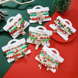 Bracelets porte-bonheur de Noël faits à la main en argile polymère avec breloques Père Noël et bonhomme de neige pour femmes et unisexe, automne 2024 - Product Image 4