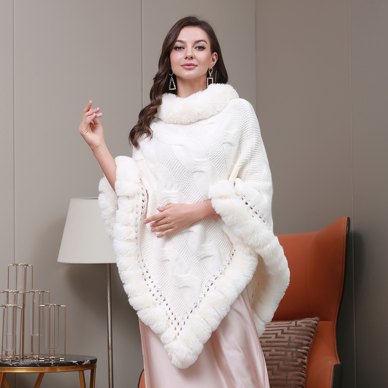 Зимняя женская шаль, оптовая продажа, женское Модное пончо с треугольным дизайном, свитер, накидка из искусственного меха, удобная теплая кашемировая накидка