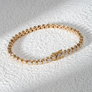 Starsgem精品珠宝10k金嵌框镶嵌网球手链，带2.5毫米圆形明亮切割辉石钻石链手链