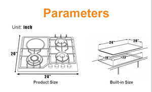 Table de cuisson à gaz encastrable 4 feux de 600 mm (24 pouces) <span class=keywords><strong>avec</strong></span> panneau en verre céramique – Vente en gros - Product Image 3