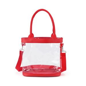 Large Customized Logo Transparent Red Waterproof Shopping Handbag Clear Pvc <b>Plastic</b> <b>Tote</b> Bag for Women - Product Image 3
