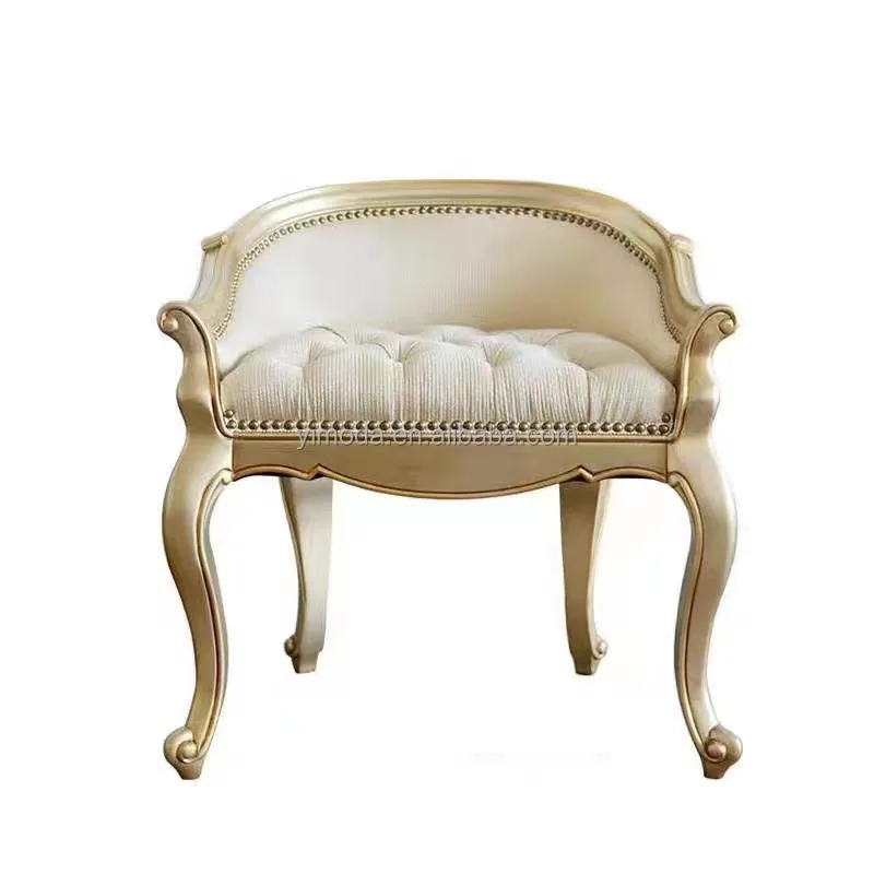 Muebles elegantes de estilo italiano para sala de estar, sillón tallado en madera blanca, taburete de bar de tocador blanco de lujo