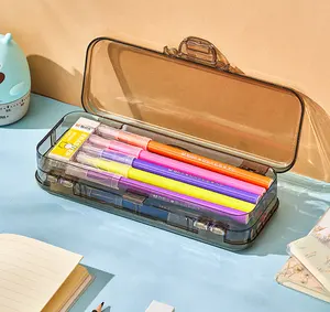 플라스틱 다기능 연필 상자 학생 편지지 컨테이너 다목적 저장 상자 펜 연필 그림 브러쉬