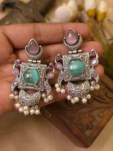 SLA Chandbali Earrings for Women Traditional Ethnic Oxidised Statement Earring Festive & Wedding Jewelry - Product Image 2