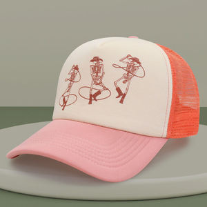 Casquette Trucker Décontractée Unisexe en Maille Éponge Imprimée Crâne Halloween, Réglable à 5 Panneaux avec Bouton Pression, Toutes Saisons - Product Image 4