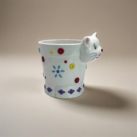 Jardinière en céramique en forme de chat Pot de plantes décoratif animal mignon Jardinière florale et à pois colorée créative pour bureau ou maison
