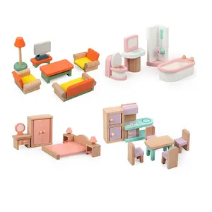 Children's role playing wooden play house toy small furniture wooden dollhouse furniture toys for kids