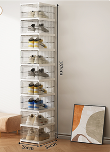 Installation gratuite, boîte à chaussures épaissie avec couvercle, boîte de rangement transparente, facile à plier, étagère de rangement multicouche pour usage domestique - Product Image 6
